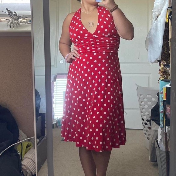 BCBG PARIS 1950s inspired retro red polka dot pinup doll a-line halter dress - Picture 1 of 5